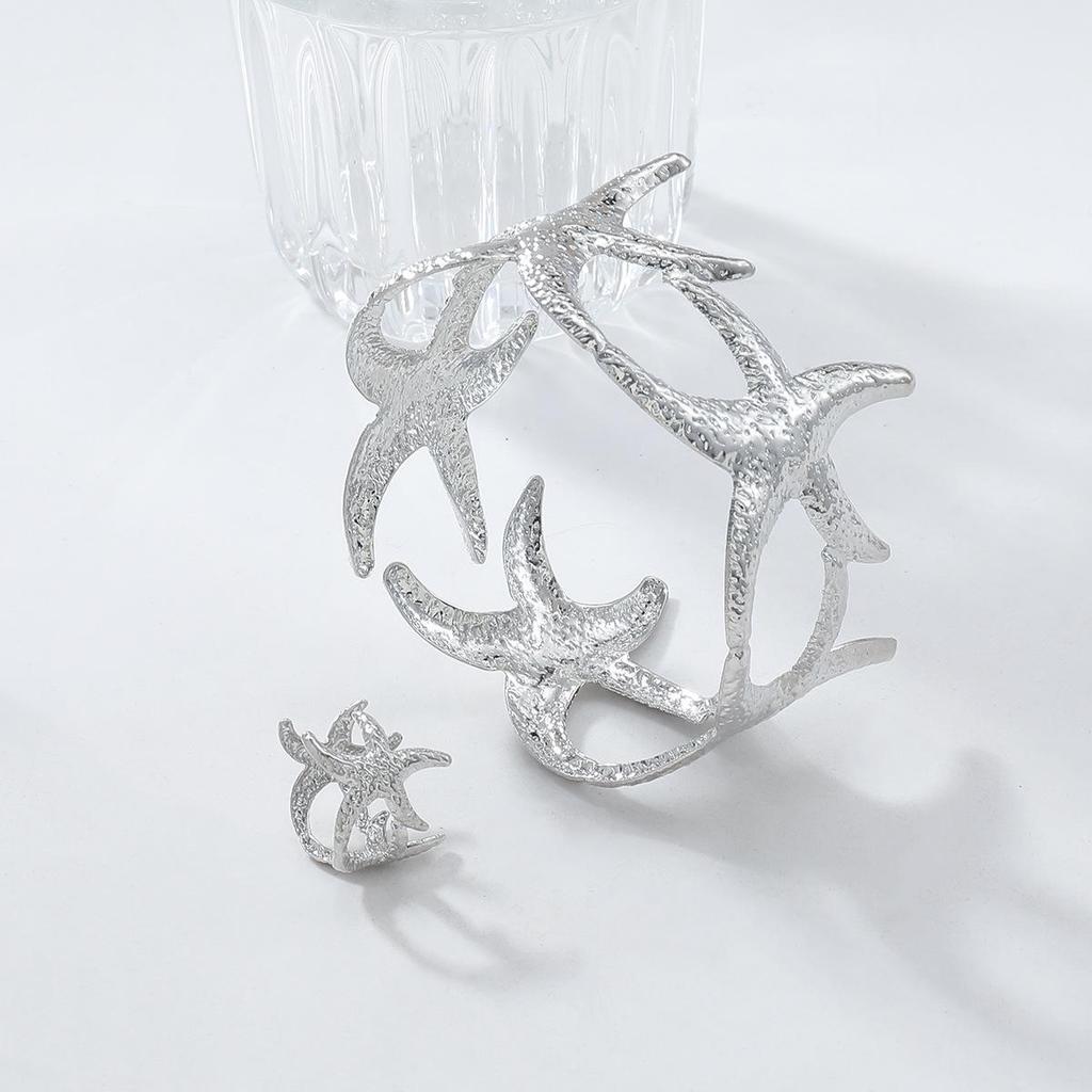 2025 Retro Starfish Gold & Silver Bracelet Ring Set for Women - Personalized Jewelry