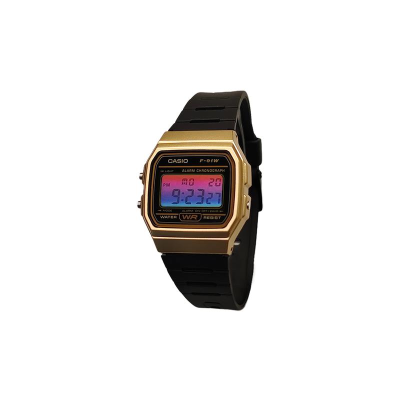 CASIO Customized watch modified series yellow watch mirror waterproof classic retro F-91WM-9A modified-Yaojin Xuanying HeiSeBiaoPanHongLanBiaoJing