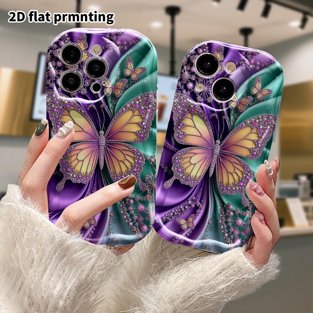 Phone Case: 2D Flat, Suitable for iPhone 18 17 16 15 14 13 12 Pro Protective Case, Phone Decoration, Gem Pearl Butterfly, Perfect Christmas and Hallow