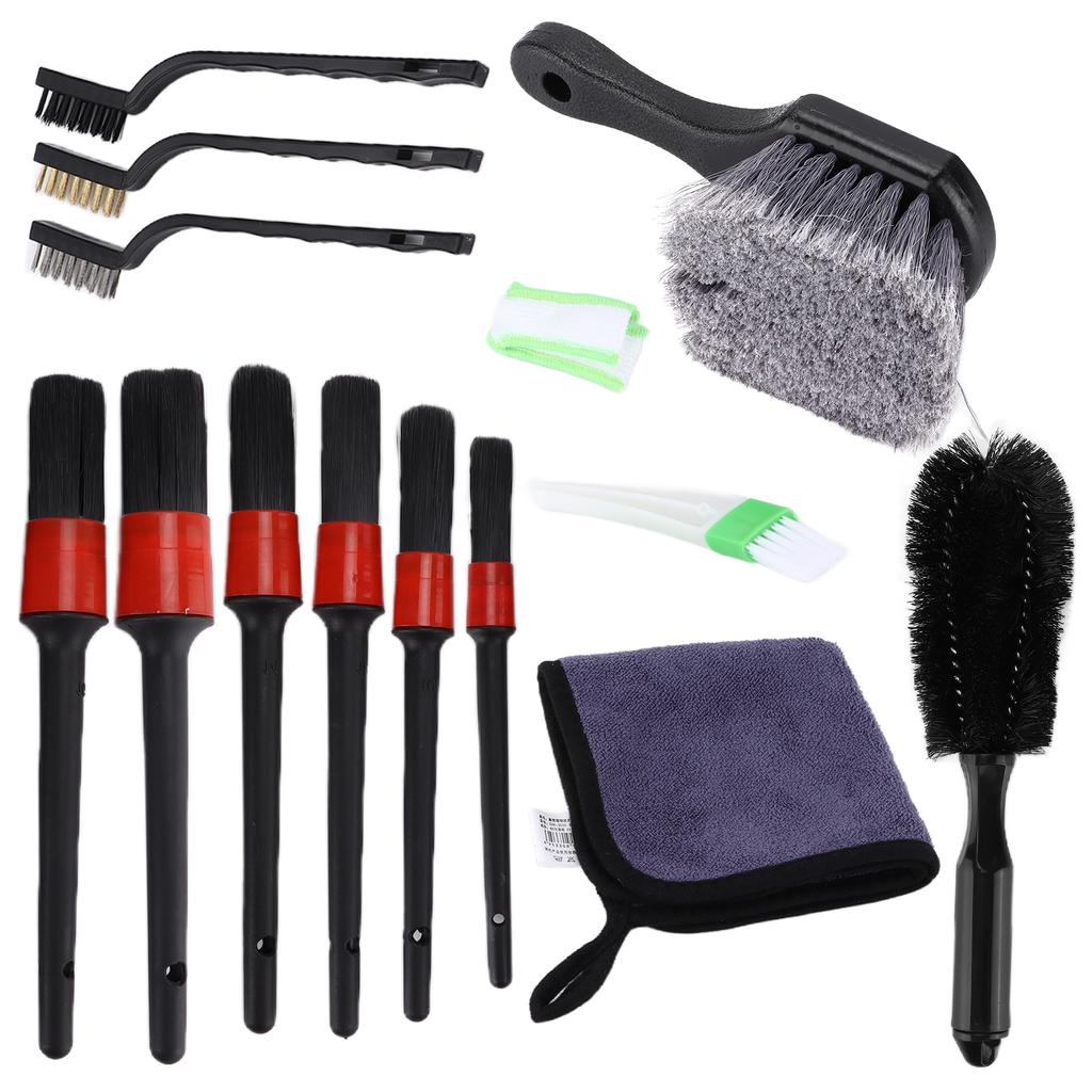 14 st Bilvårdsborstkit Mikrofiberduk för Rengöring Hjul Interiör Instrumentbräda Motor