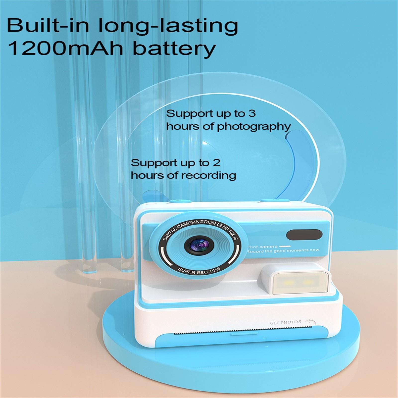 

Детская фотокамера с функцией мгновенной печати, фронтальной и тыловой камерами, 2,4-дюймовым экраном высокой четкости, детская фотокамера с функцией печати One Size небесно-голубой