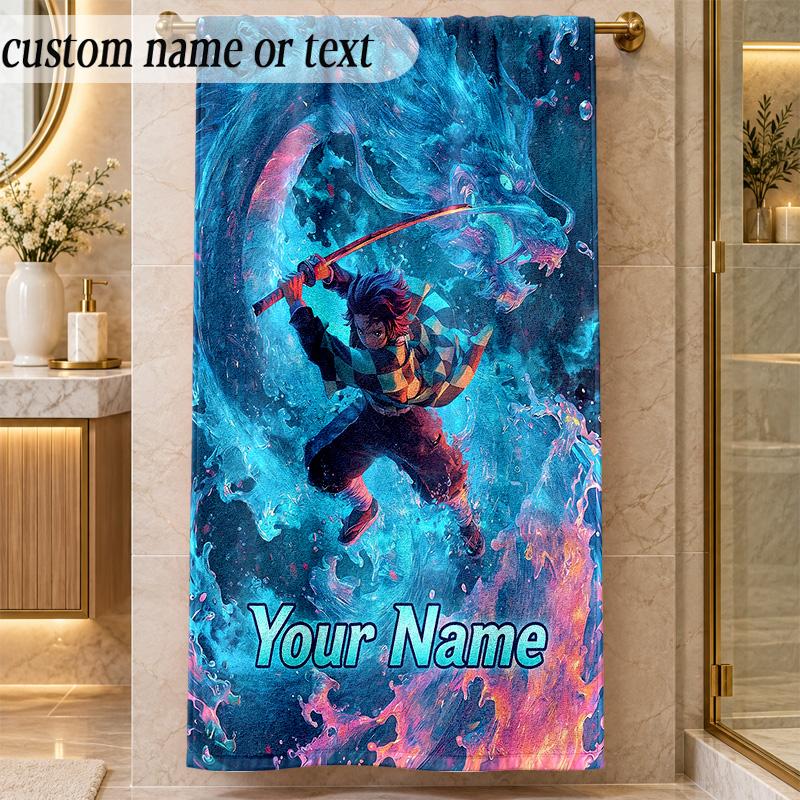 Beach TowelDemon Slayer Custom Name Text Personalized Soft Towel for Beach Pool Indoor Home Decor Gift
