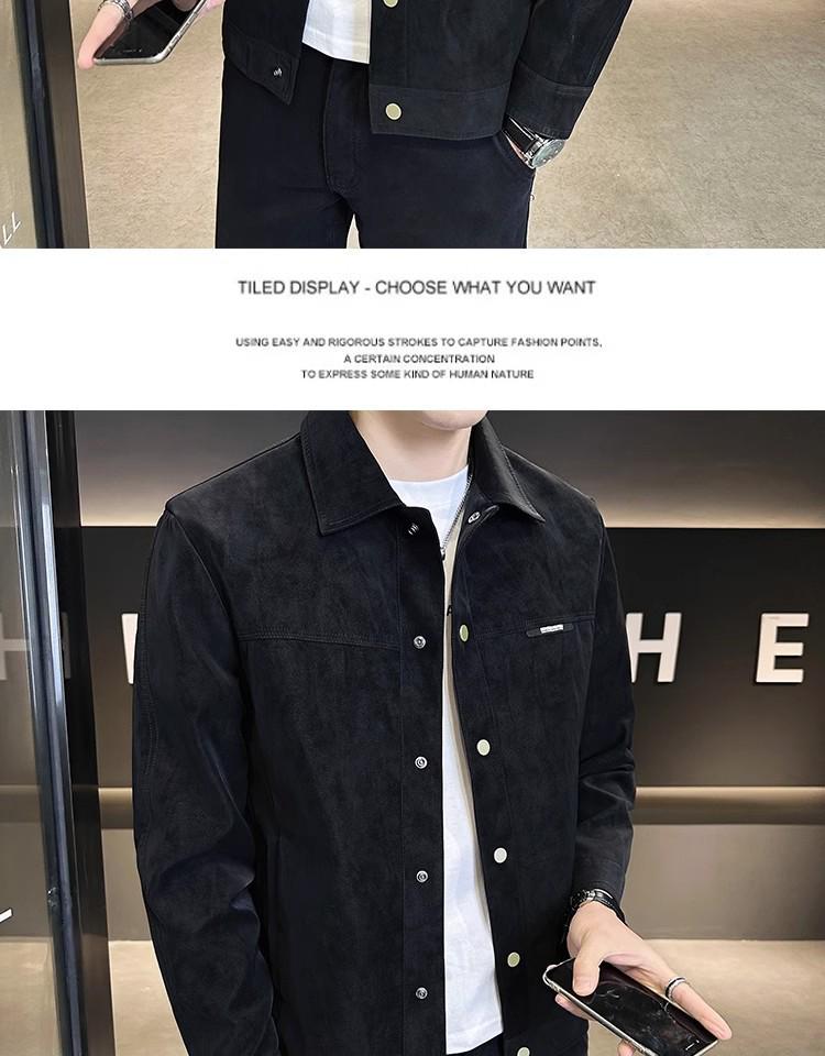 2024 Men's Suede Punk Jacket with Turn-Down Collar - Spring/Autumn Trendy High-End Coat