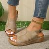 Fashion Fashion Retro Fish Moouth Casual Wedge Heel Slippers for Women 2025 Summer Open Toes Comfortable Back Strap Chunky Beach Sandals