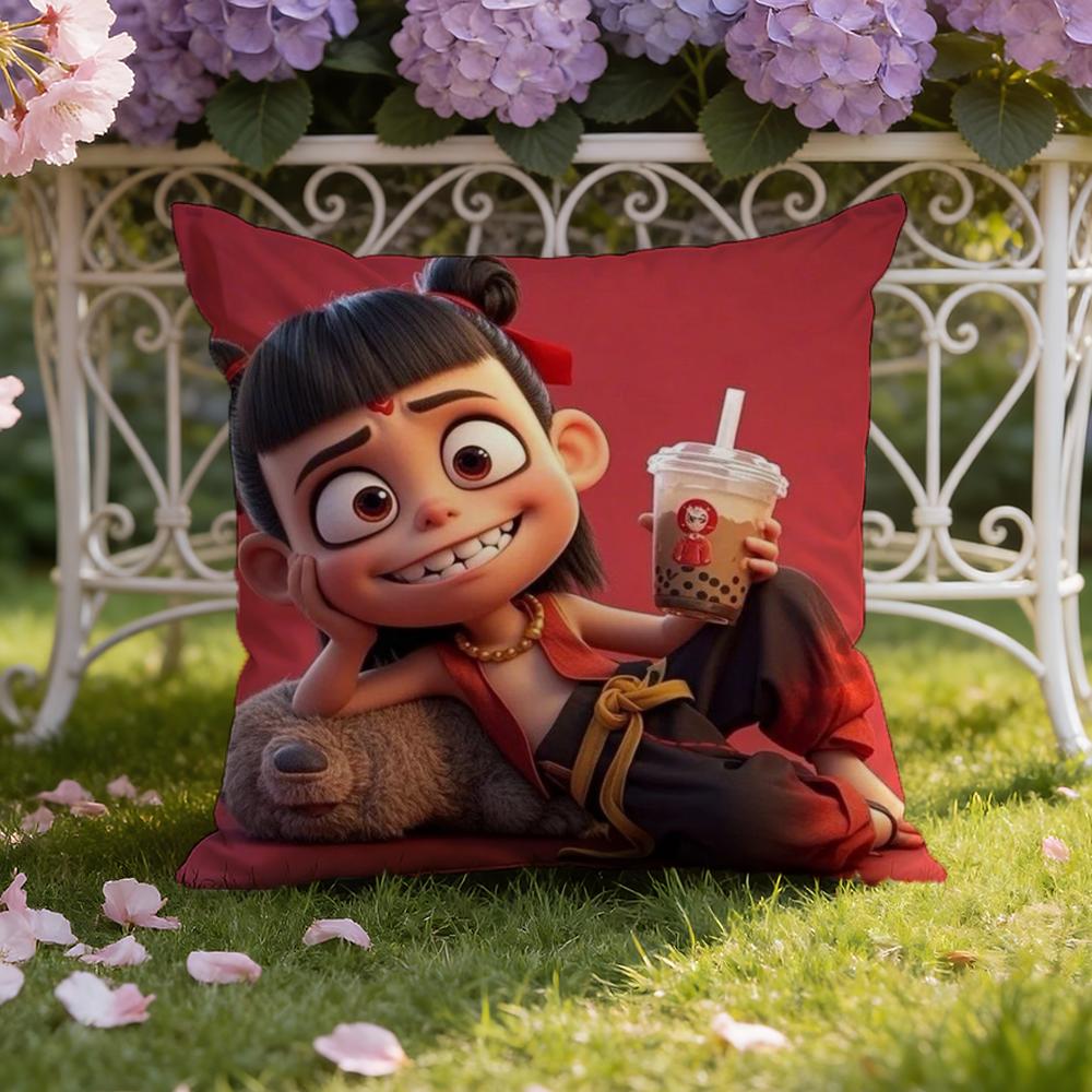 Animated Movie Nezha Cushion Cover Home & Car Dual-Scene Pillow Cover: Reversible for Premium Comfort