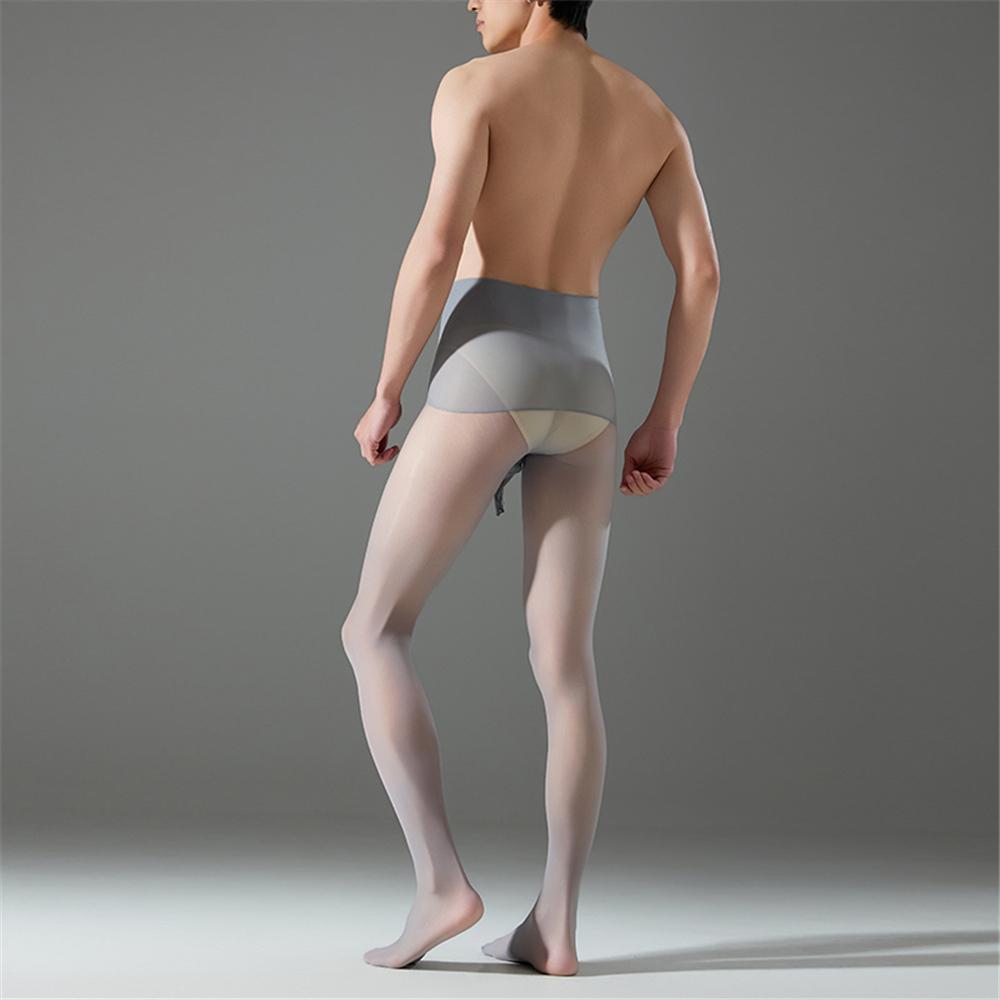 Sexy Men 360 Seamless Sheer See Through Open Close Sleeve Cockring Stockings 8D 912Pin Oil Glossy Shiny Pantyhose Tights