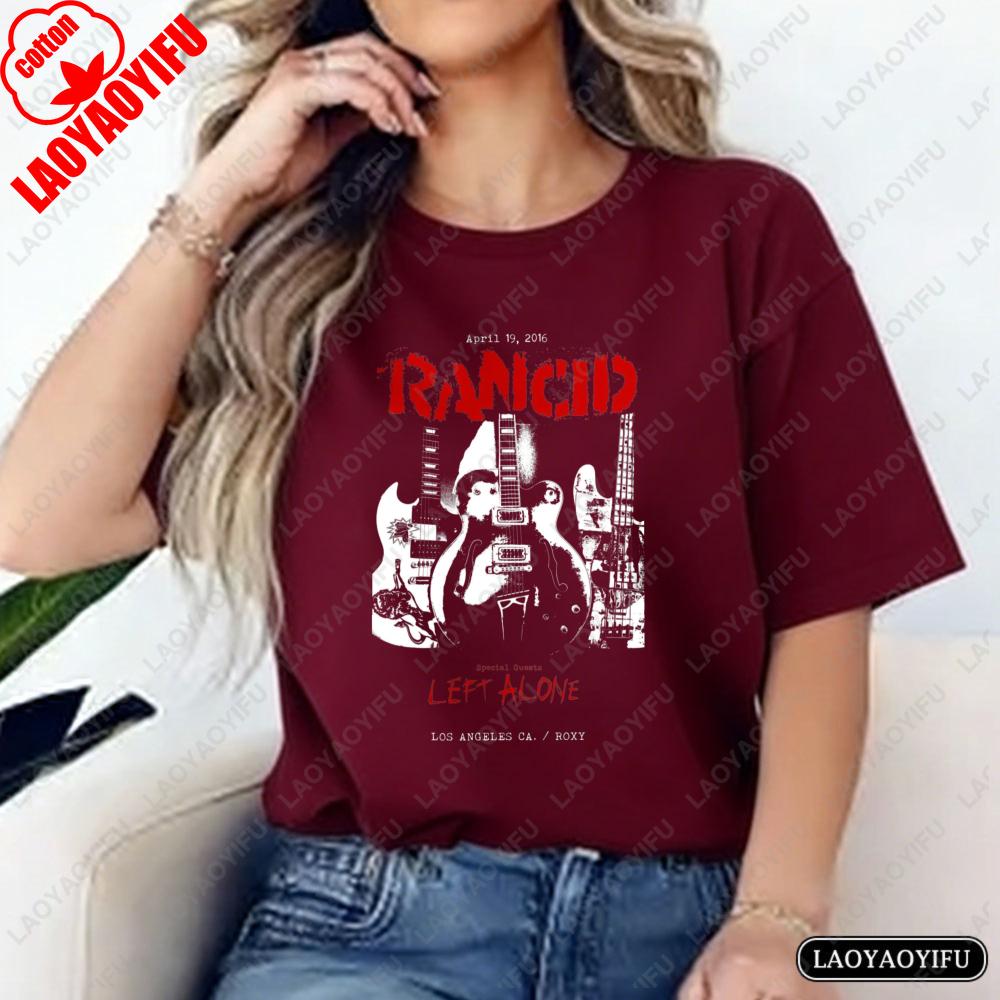 Rancid Guitar Print TShirt Vintage Punk Fashion Unisex Tops Streetwear Punk Rock Fan Cotton Tee Classic Band Clothes Women Unisex