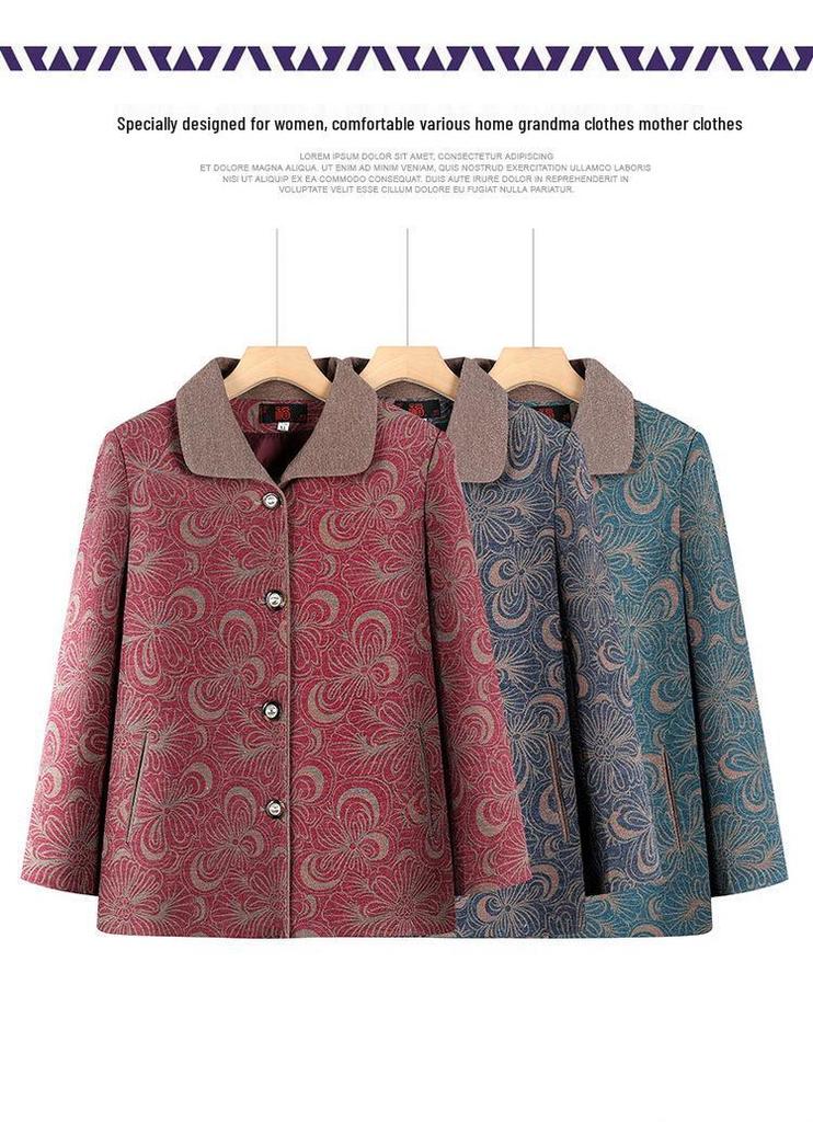 Grandma Style Lapel Jacket: Spring/Autumn Fashion Cardigan for Elderly Women