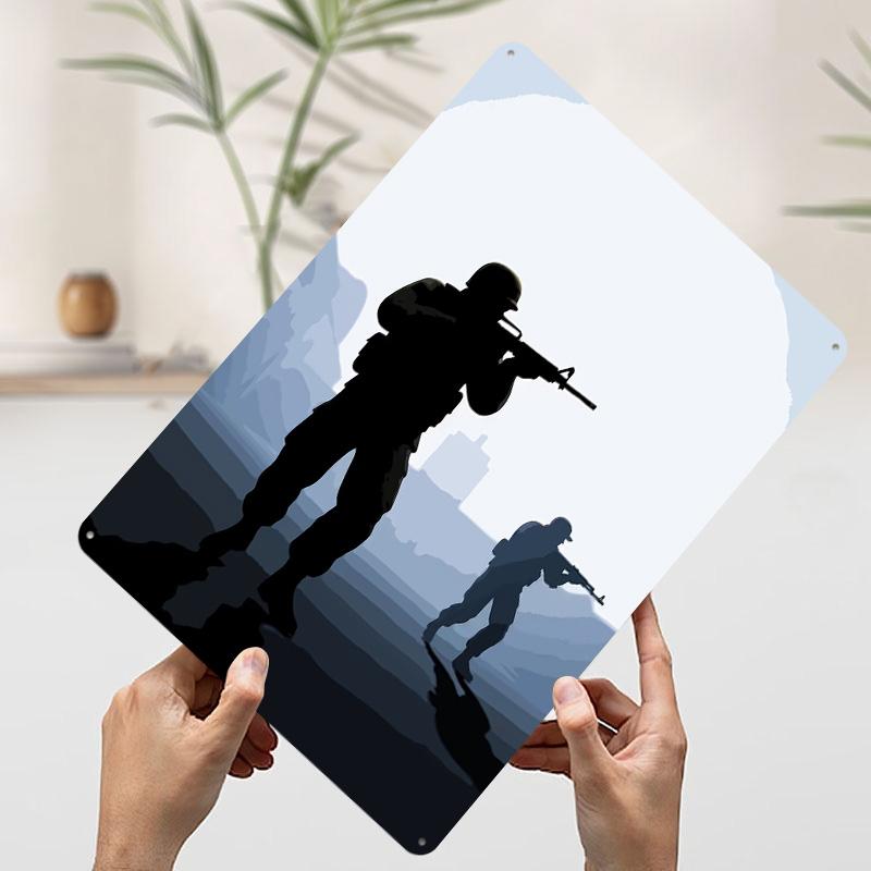 Soldiers in Silhouette Poster Customized Wall Art Vintage Metal Signs Retro Tin Plaque for Man Cave Setup Decorations Wand Deko