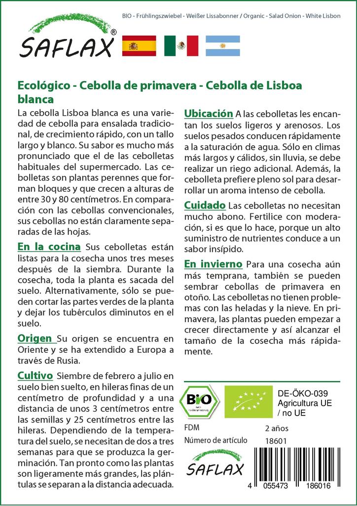 SAFLAX Garden In the Bag - Organic - Salad Onion - White Lisbon - 150 Seeds - With Substrate In a Fitting Stand Up Bag - Allium Cepa