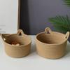 Cat Ear Storage Basket Handwoven Cotton Rope Round Bin Cute Home Organization for Bedroom Natural Style