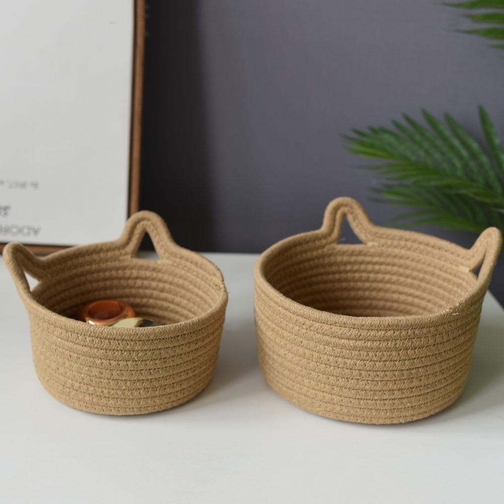 Storage Basket Cotton Basket Woven Basket Rattan Cat Ears Round Storage Basket Table Top Storage Hand-woven
