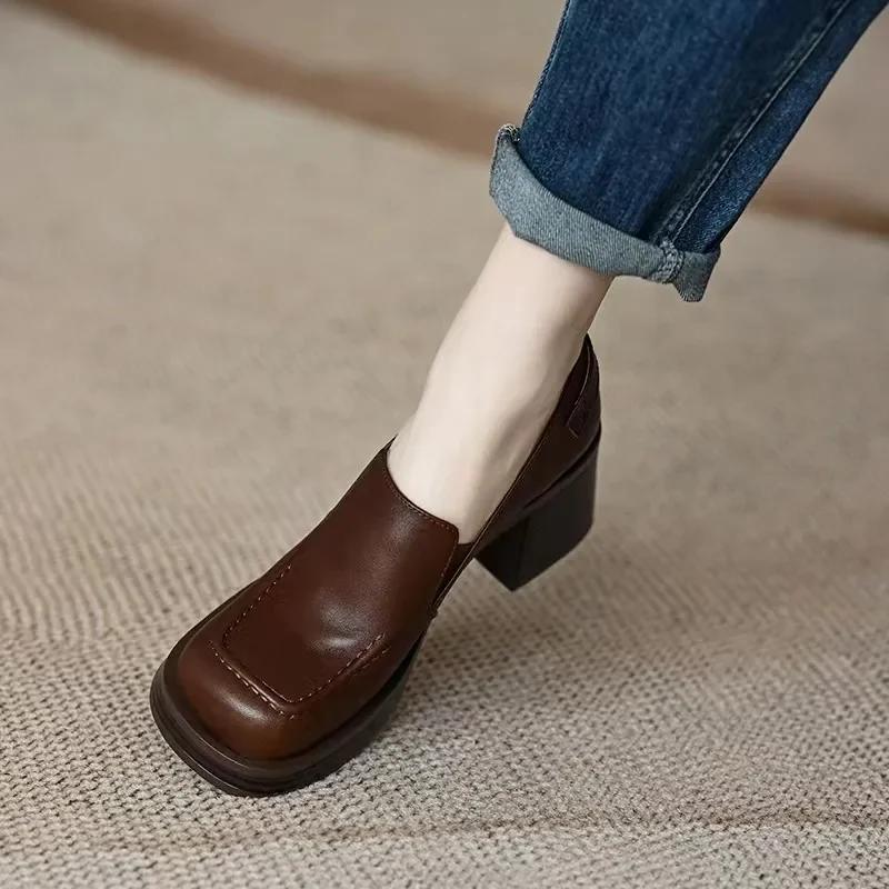 Women's British Style Leather Shoes 34-40 New Square Head Thick Bottom Thick With Comfortable Commuter Shoes Fashion High Heels