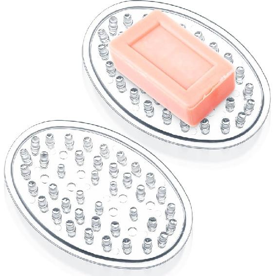 Plastic Soap Dish 2 Pack Clear Soap Dish for Bar Soap with Holes Soap Savers Soap Sponge Holder for Kitchen Bathroom Shower Counter 4.5 x 3 x 0.7