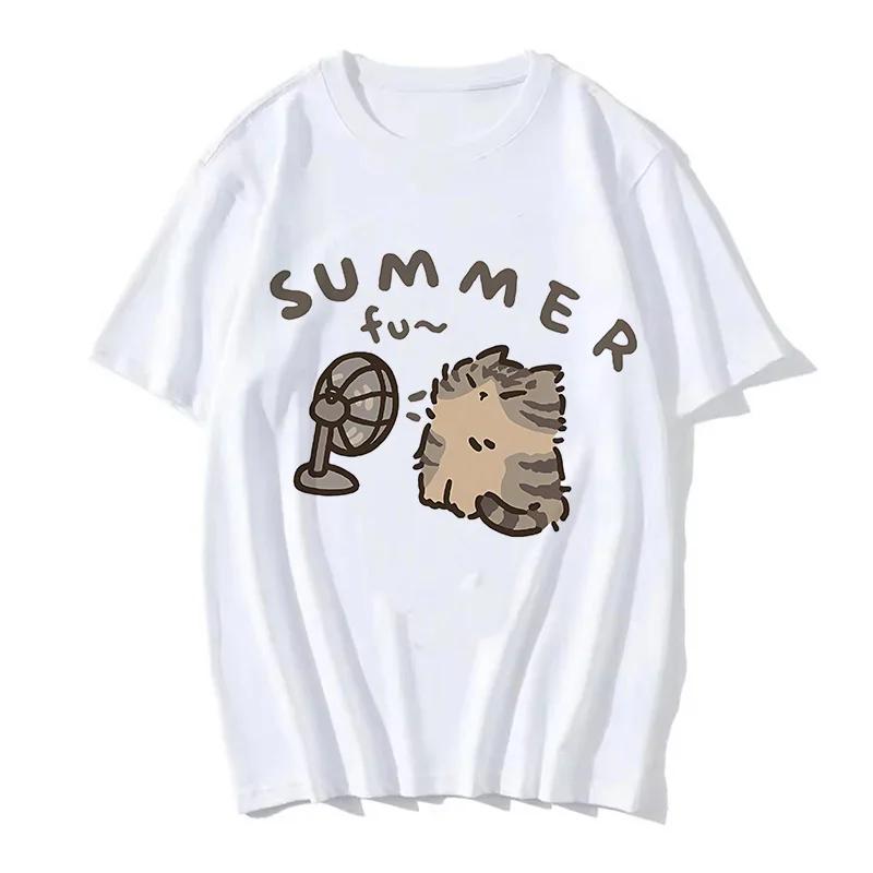 90s Women T Shirt Korean Version Cartoon Cat Group Printed T-Shirt Casual Short Sleeve Couples T-Shirt Funny Cat Streetwear
