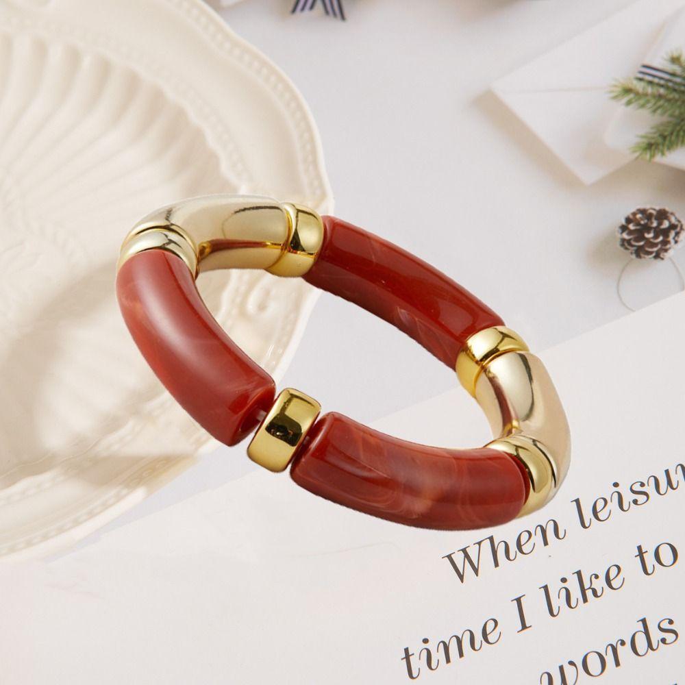 Stretchy Bohemia Style Bracelets Beaded Curved Tube Bangle Vintage Leopard Bracelets  Women