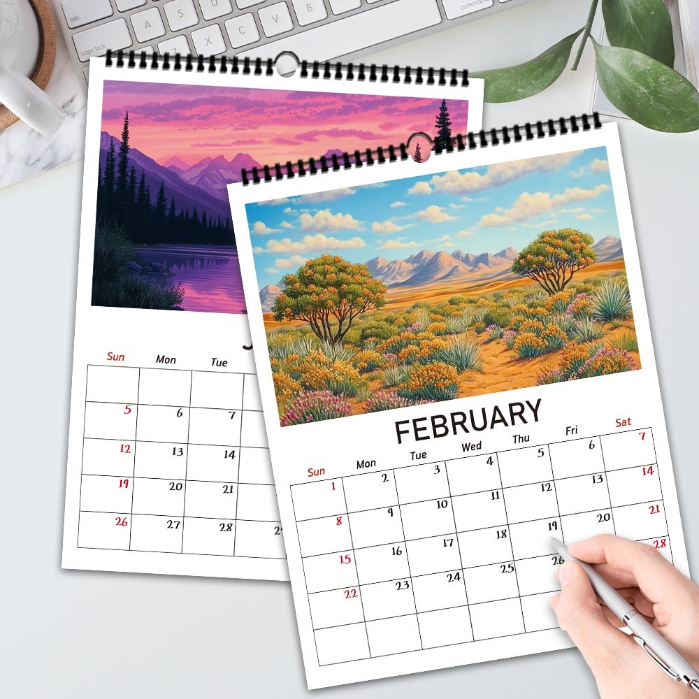 1 st 2026 Väggkalender, Handritade Naturbilder, Månadsplanerare, Perfekt Gåva för Födelsedagar, Jul, Nyår