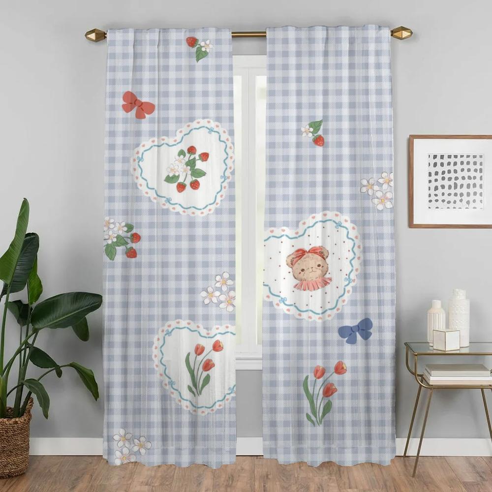 Bear Home Interior Curtains for Camera Partition Modern Living Room Curtains 2 Pieces Shades Window Curtain Tulle for Bedroom