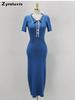 Korean Chic Retro Polka Dot Elastic Slim Fit High-Waisted Knit Bodycon Dress