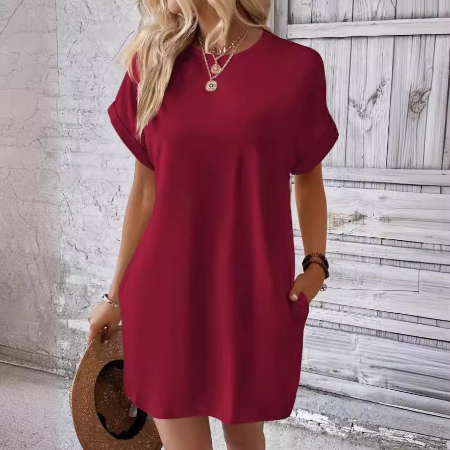 European and American Casual Batwing Sleeve Dress with Invisible Pockets (2024)