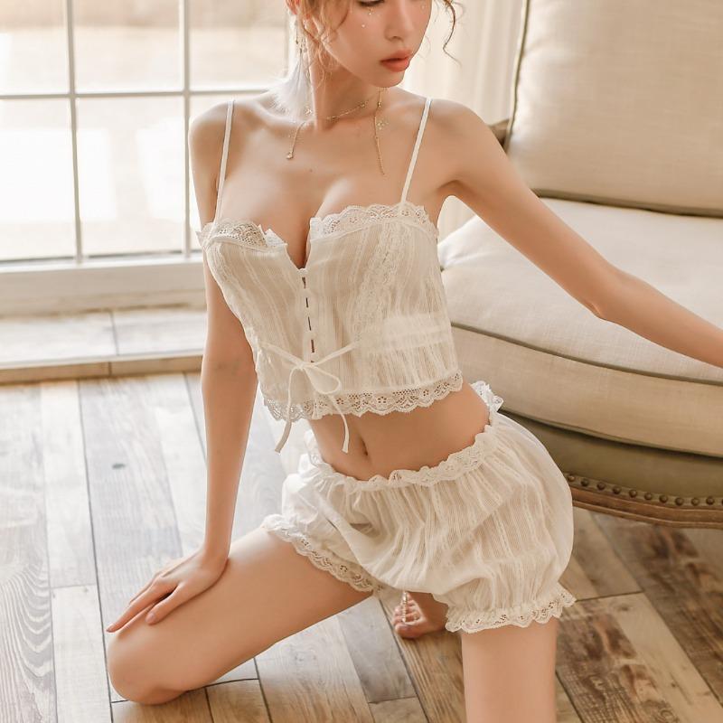 Tianyimei Spring and Autumn Sexy Pajamas Women s Sexy Underwear Women s Open File Women s Suspender Pure Cotton Pajamas M code белый