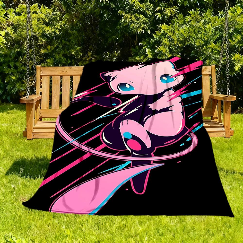 1PC Mew Artwork Pokemon Outdoor Blanket Lightweight Flannel, Soft & Warm, All-Season Use for Sofa, Outdoor, Camping, Living Room, Office35