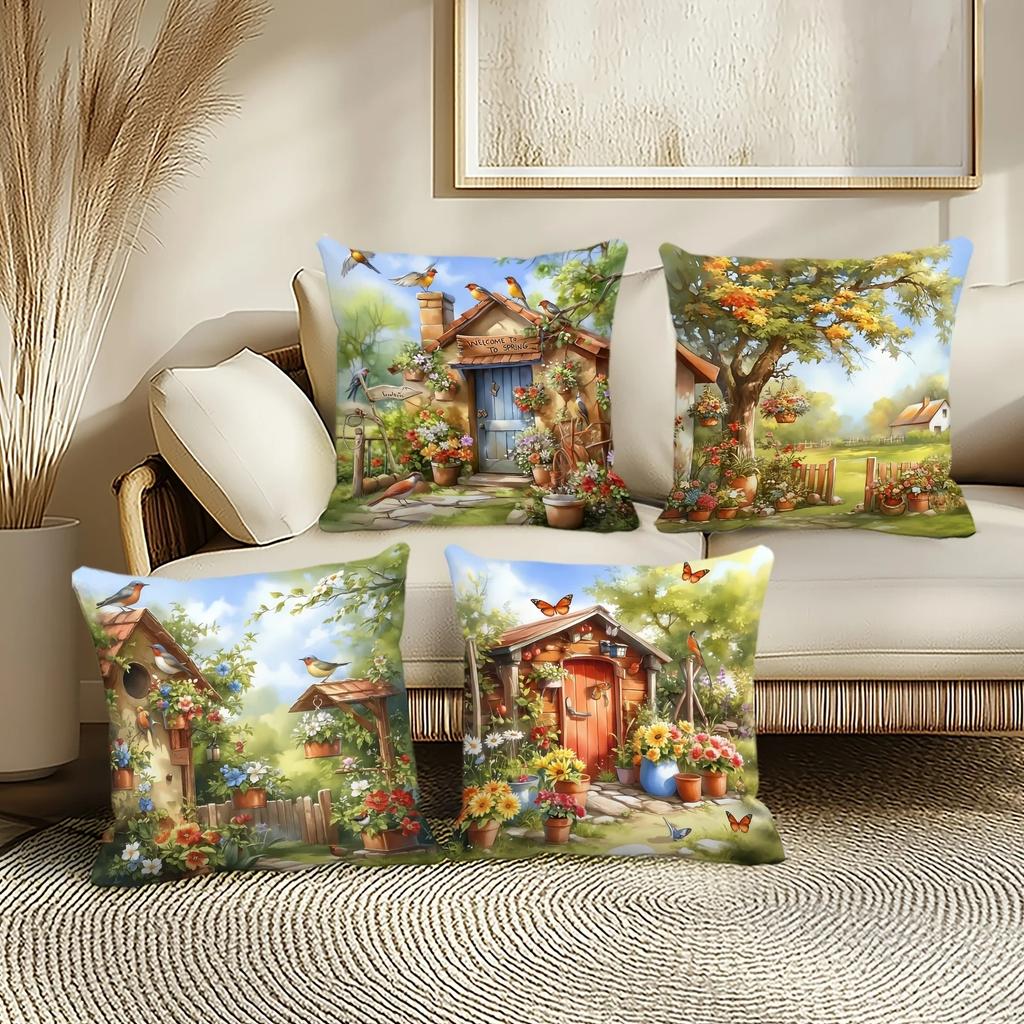 Dekoracja Domu Wiosenna Scena Ogrodowa Poszewki na Poduszki Wzór Poszewka na Poduszkę Odpowiednia na Sofę Sypialnię Samochód Poszewka na Poduszkę