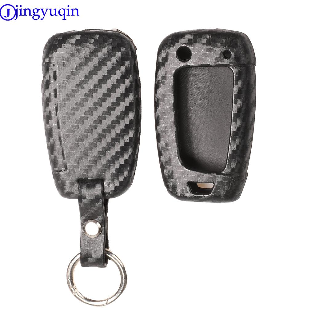 Jingyuqin Car Key Case Cover For Hyundai Elantra Solaris 2016 2017 2018 3 Buttons Folding Remote Carbon Silicone