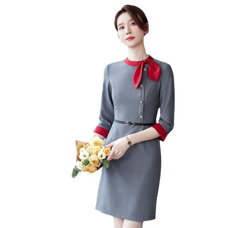 2024 Elegante Professionelle Arbeitskleidung für Frühling & Herbst: Kleid im Göttinnen-Stil für Verkaufs-, Empfangs-, Schönheitssalon- und Flugbegleiterrollen
