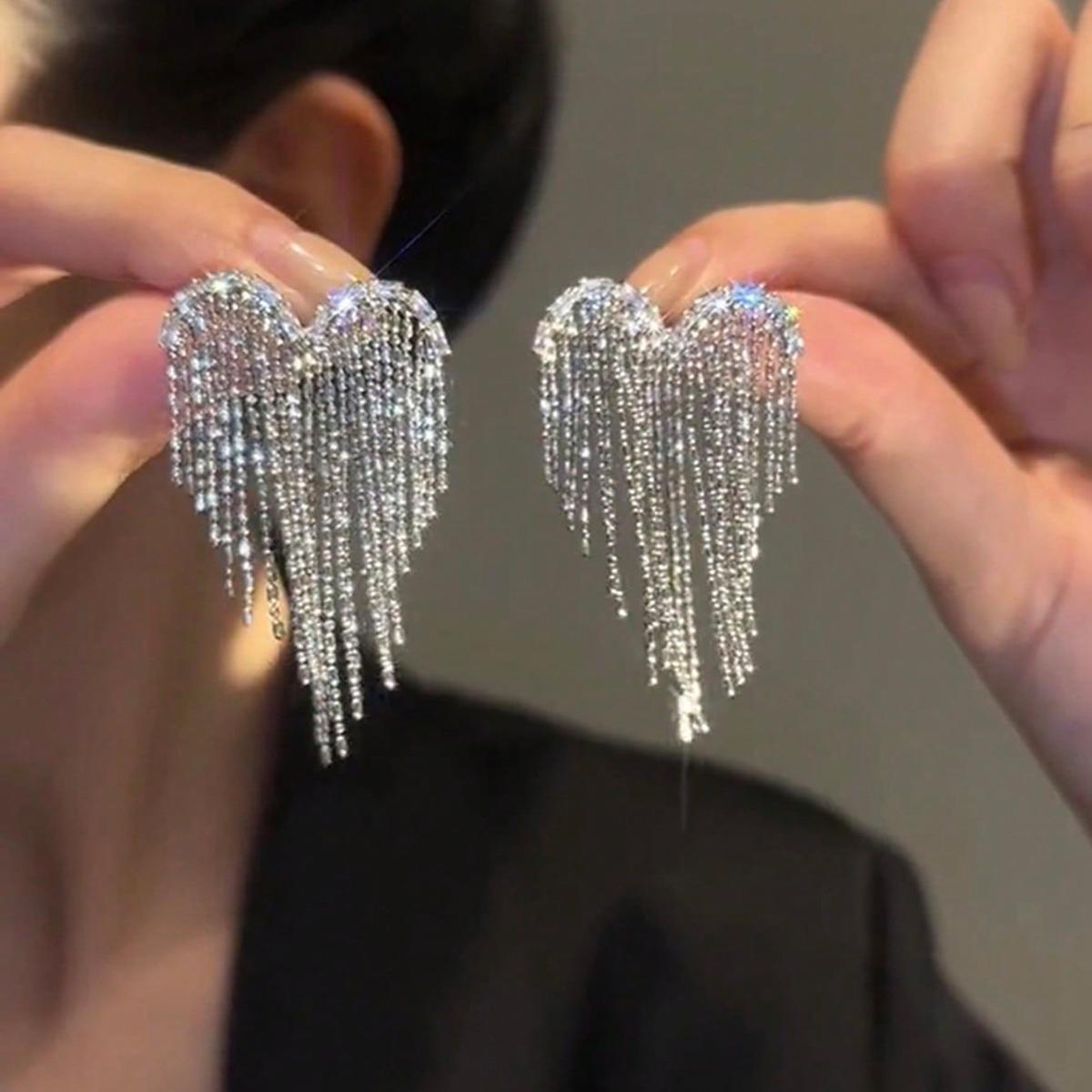 

2 шт. женские модные серьги с кисточками и цирконом подходят для свиданий, вечеринок, фестивалей и в качестве подарков-338