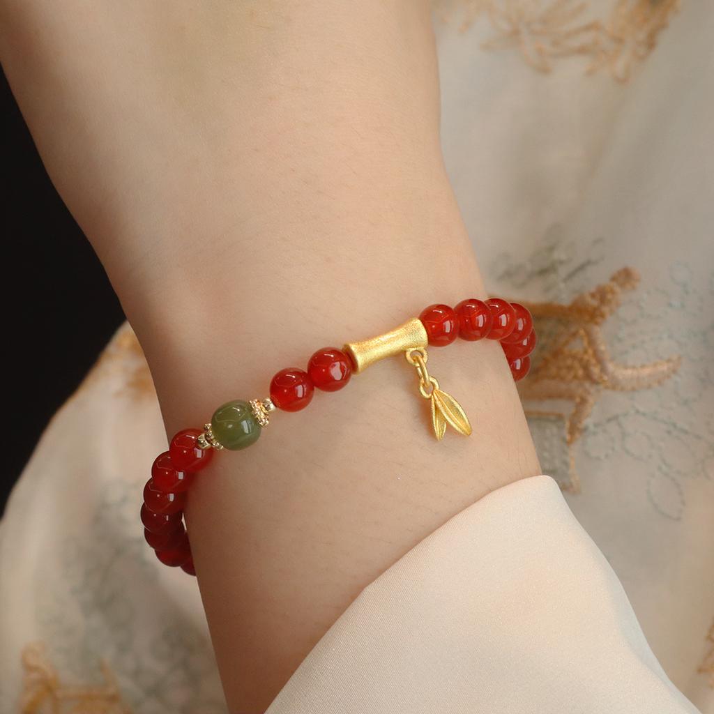 Simple Natural Agate Transfer Bead Bracelet Elastic Bracelet Fashion Women Daily Jewelry Lucky Gift