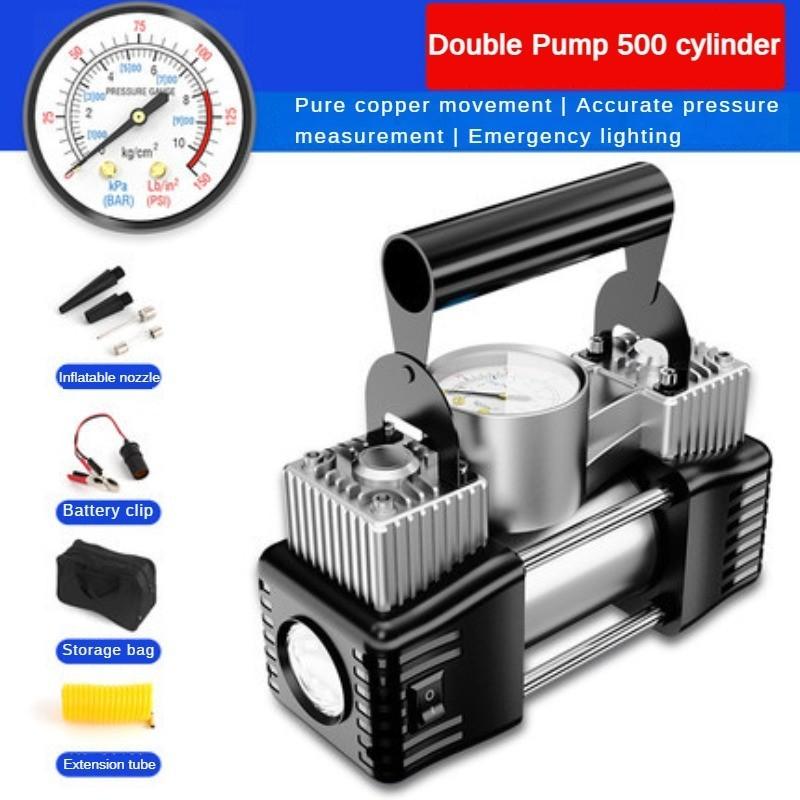180W Car Tire Inflation Pump Electric Metal Dual Cylinder Gas Pump Portable Car Mounted Inflation Pump