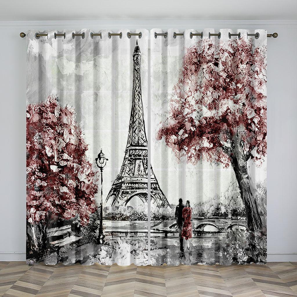 Romantic Paris Eiffel Tower Artist Photography Works Luxury Living Space Bedroom Space Home Decor Window Drapes 2 Panelss
