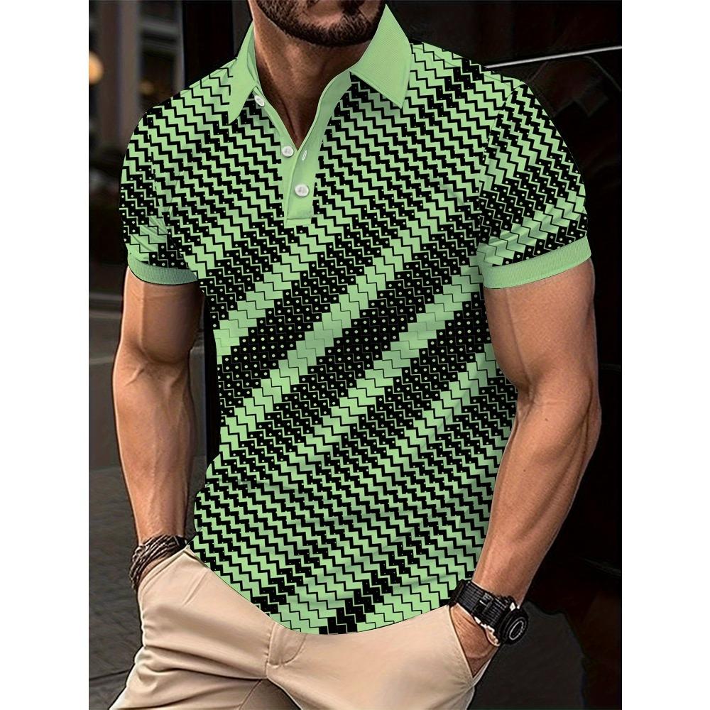 Men's corrugated regular geometric shirt, digital printed outdoor casual top
