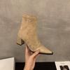 Fashion Vintage Thick Heel Pointed Toe Women Ankle Boots Autumn Winter Ladies Shoes Elegant Slip On Slim Short Booties