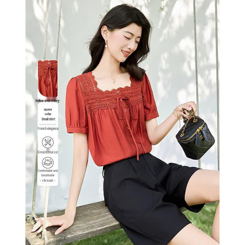 Summer Hollow Out Embroidered Women s Blouse S