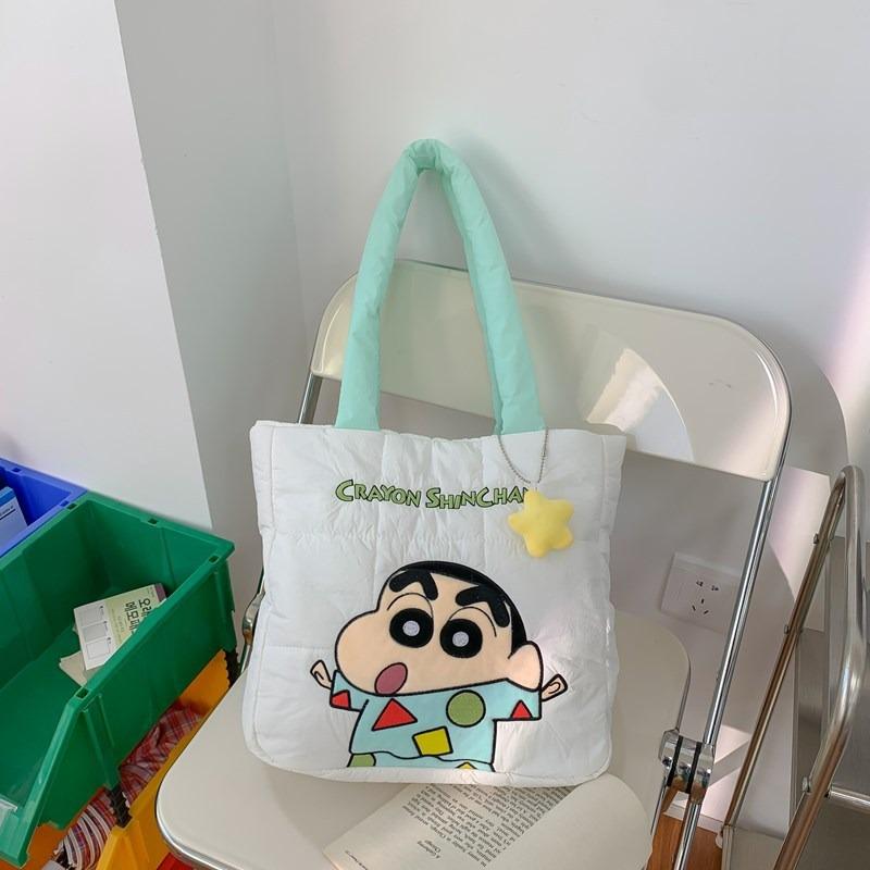 Cute Down Cloth Handbag Women's New Daily Commuting Large-capacity Tote Bag Cotton-filled Cartoon Shoulder Bag