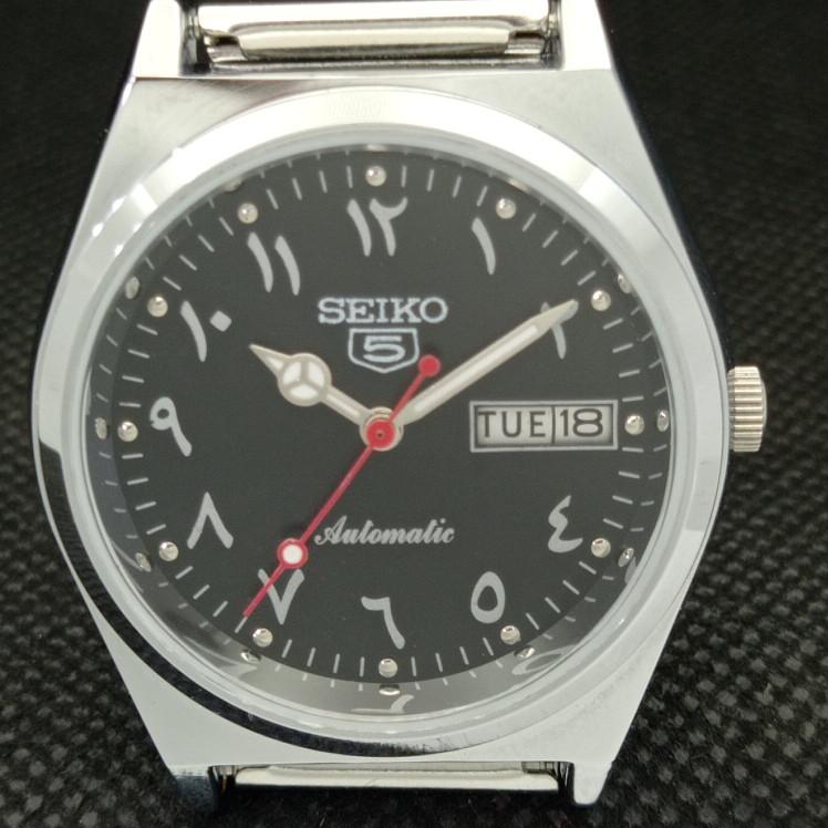 REFURBISHED VINTAGE SEIKO 5 AUTO 6309A JAPAN MENS ARABIC BLACK WATCH a298957-2