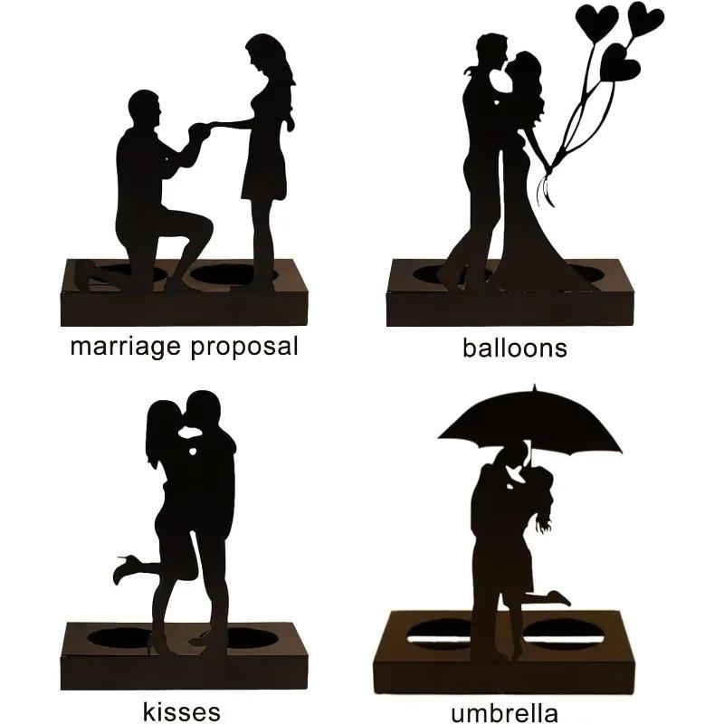 Par Ljus Staty Gåvor för Par för Bröllopsdag Järnkonst Ljusstake Romantisk
