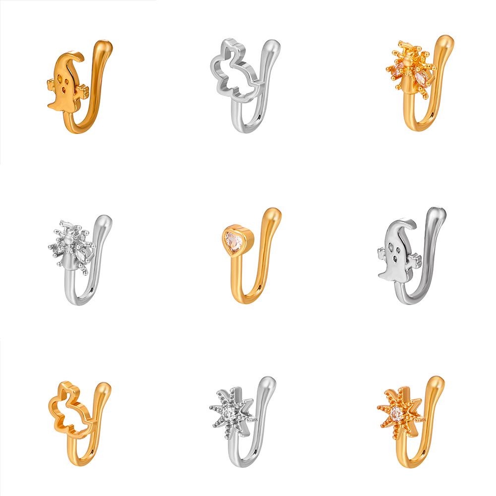 Retro Copper U-Shape Adjustable Zircon Nose Clip Jewelry