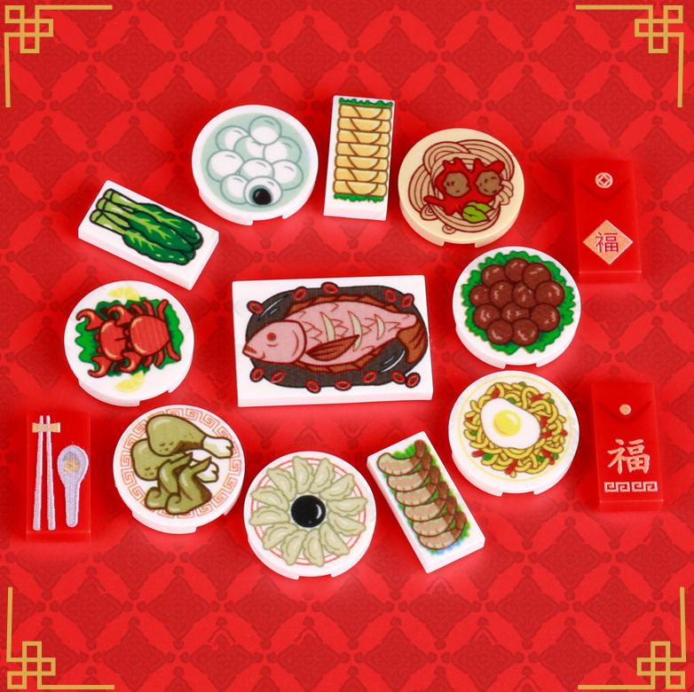 City Food Building Blocks Character Accessories Printing Set Fish Mushroom Fruit Burger Refrigerator Hot Dog Pizza Basin Toy