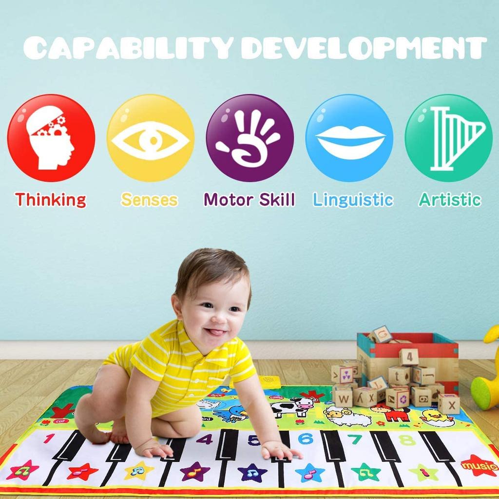 Musikalische Matten, Tastatur, Klavier, Spielmatte, Tanzfläche, Musikmatte, Tierdecke, Teppich, Spielmatte, frühes Lernspielzeug für Kinder, Babys, Kleinkinder (53,2 x 23,6 Zoll)