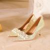 Beautiful High-end Golden Crystal High-heeled Shoes Women's 2025 New Hexiu Wedding Dress Two Wear