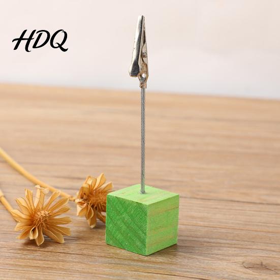 Solid Wood Memo Clip 2 Pcs Wooden Cube Base Holder with Clips Mini Table Water-based Paint Desk Accessory Number Stands for Name Cards Photos,