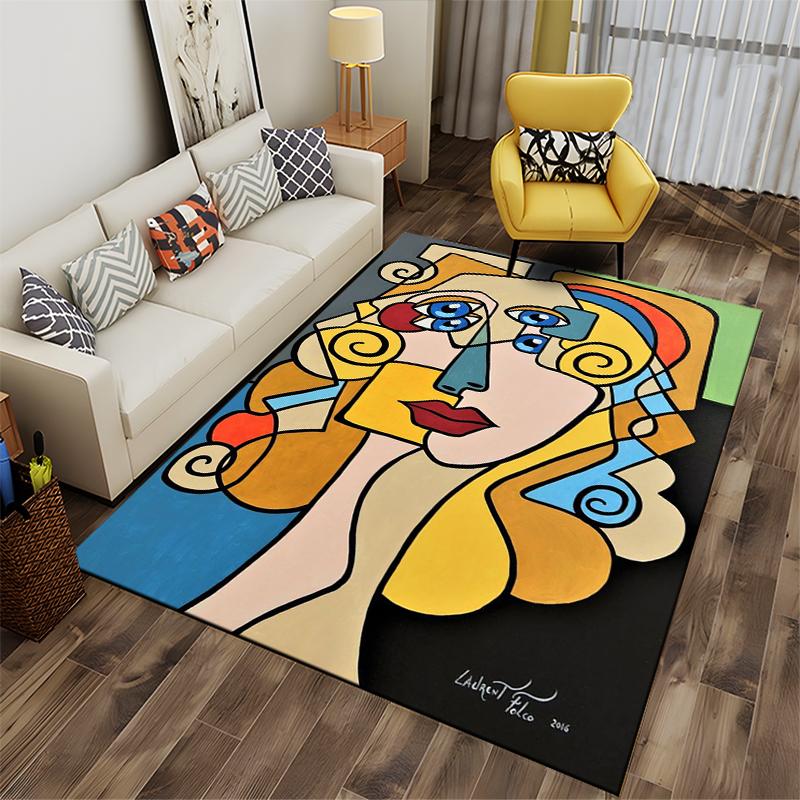 Colorful Abstract Faces Design Rug Non-slip rug suitable for living room and bedroom sofas.