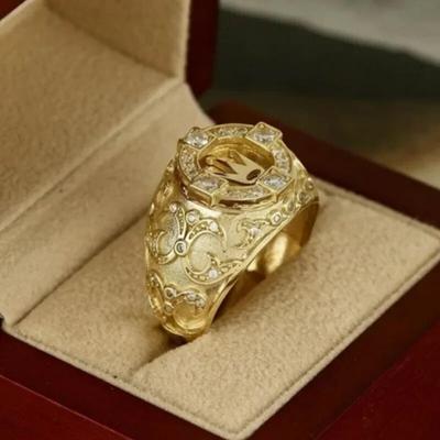 Anello da uomo con corona in zircone color oro da donna, di lusso, per feste, accessori per gioielli maschili.