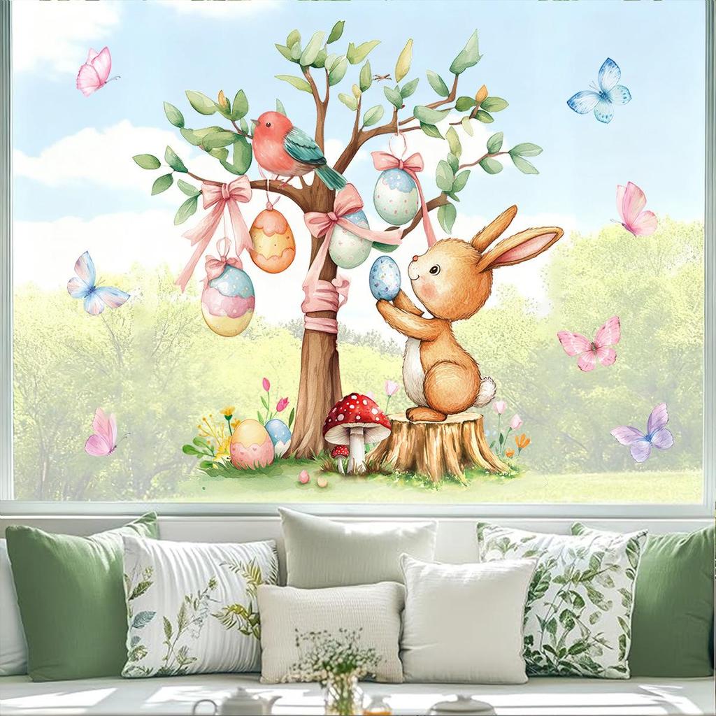 2026 Easter Egg Tree Electrostatic Stickers for Windows and Glass Entrances