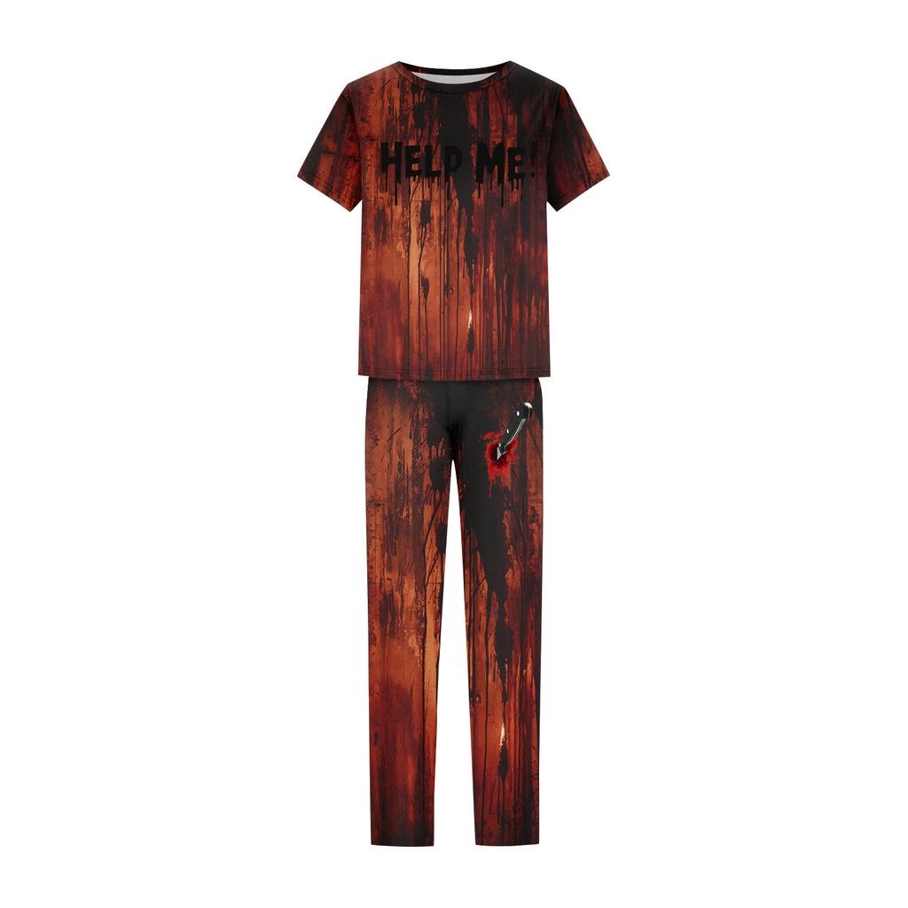 Print Cute Family Set Pajamas, Home Clothes, Family Set short Sleeve Top Pants Set
