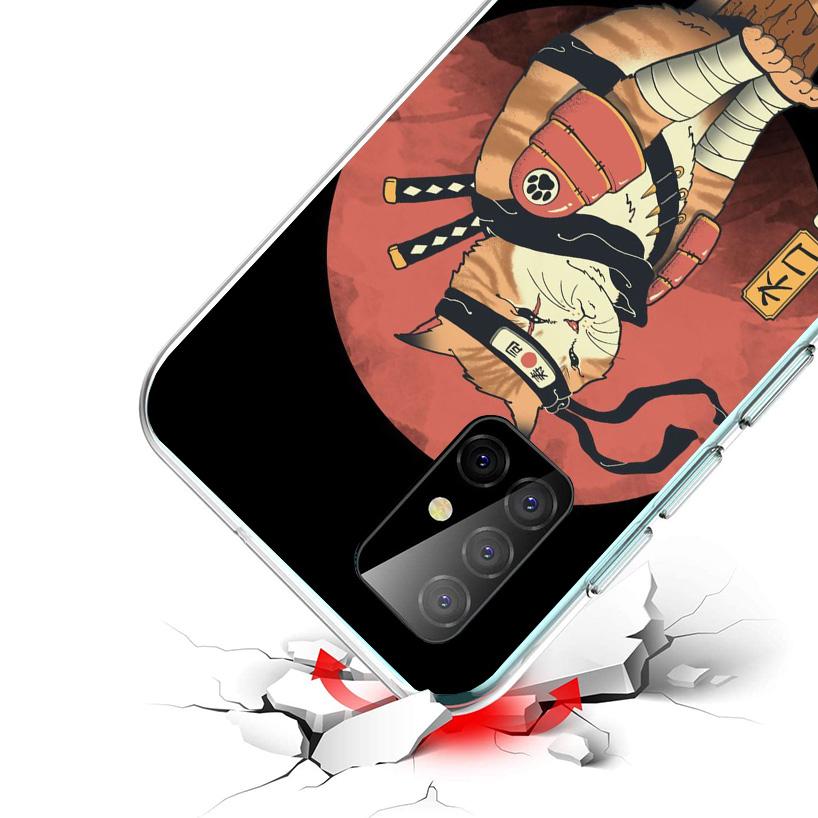 Ramen Sushi Samurai Tattoo Cat Cover Phone Case For Samsung Galaxy A12 A22 A32 A52 A72 A02S Phone Case Note 20 Ultra 10 S10 Plus