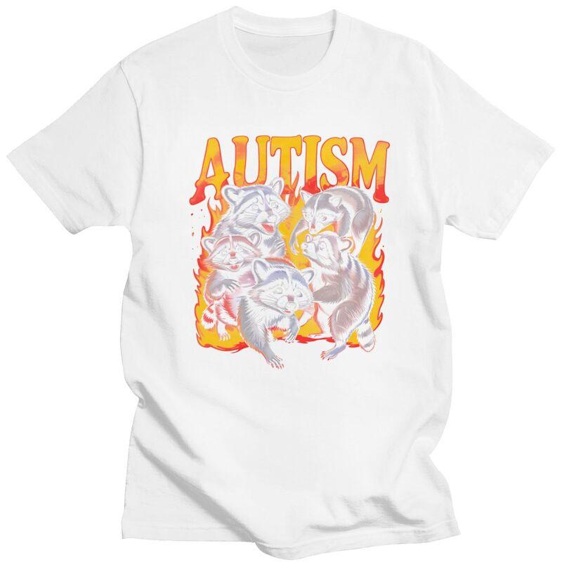 Male Autism Raccoon Meme T Shirt 100 Cotton Funny Humor Colthing Leisure Novelty Design Graphic Tees Shirt